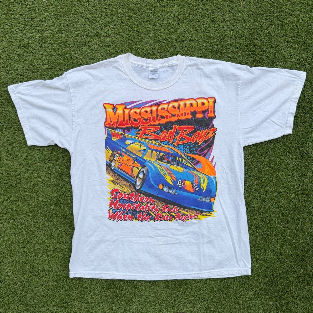 Vintage Mississippi Bad Boyz Dirt Track Racing T-Shirt White Mens XL