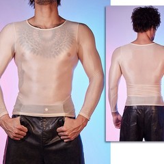 Sexy for LINGERIE Men’s Oil Shiny Long Sleeve Sheer Tights O Neck Top Shirt