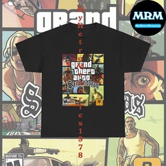 Grand Theft Auto San Andreas GTA Box Art Design Black T-Shirt S-5XL Retro Tee