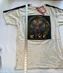 Victorious King Tiger Graphic T-Shirt Mens Large White Gold Foil Splatter NWT