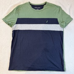 Nautica Men’s Colorblock Crew Neck Short Sleeve T-Shirt L Green Navy Gray Cotton