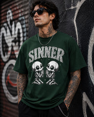 Sinner Skulls Praying Skate & Hip Hop Streetwear T Men’s Big Tall Tee Shirt