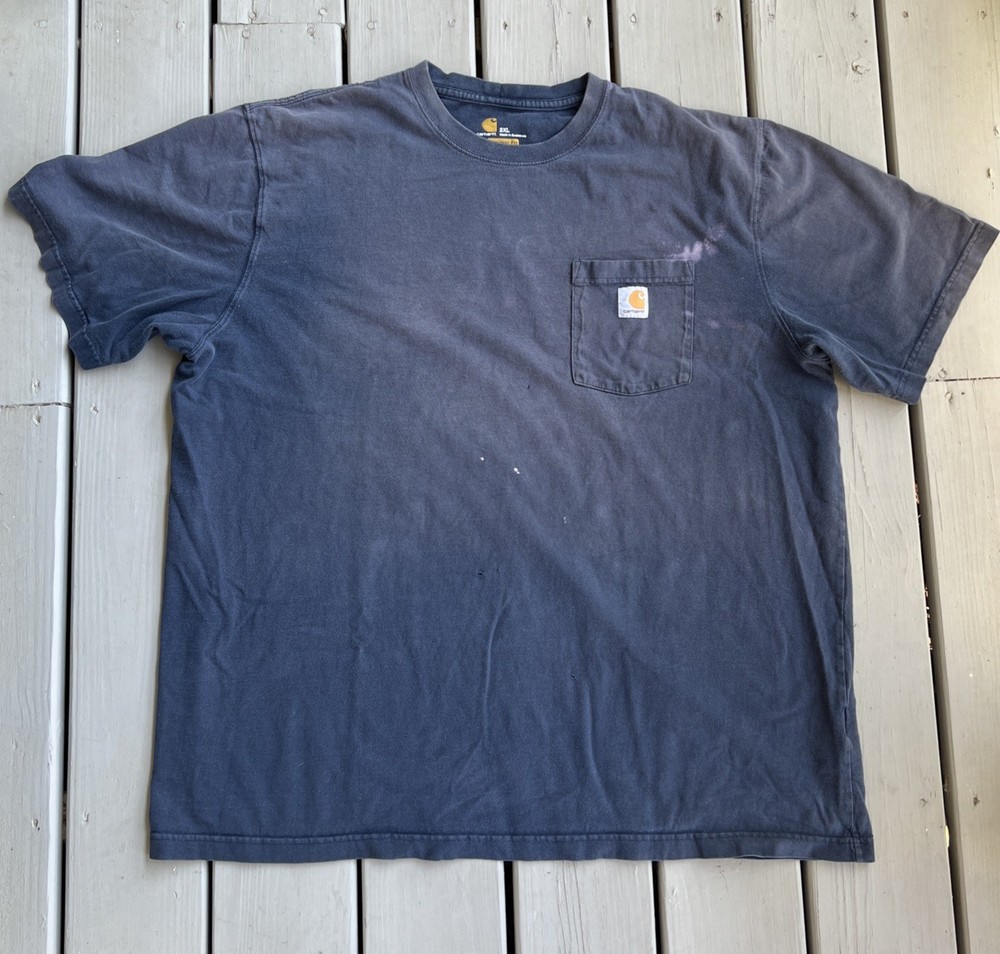 Carhartt Original Fit Mens 2XL Navy Pocket Tee Bridge Graphic Distressed Faded