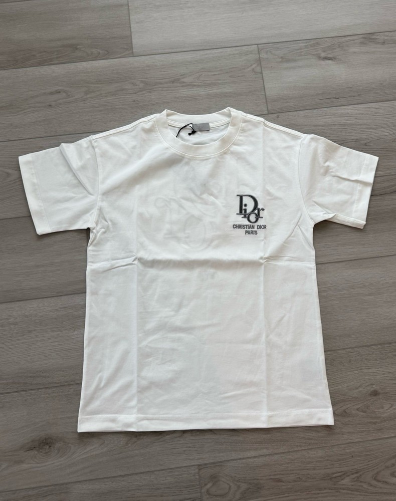 Dior Embroidered Logo White T-shirt Sz M