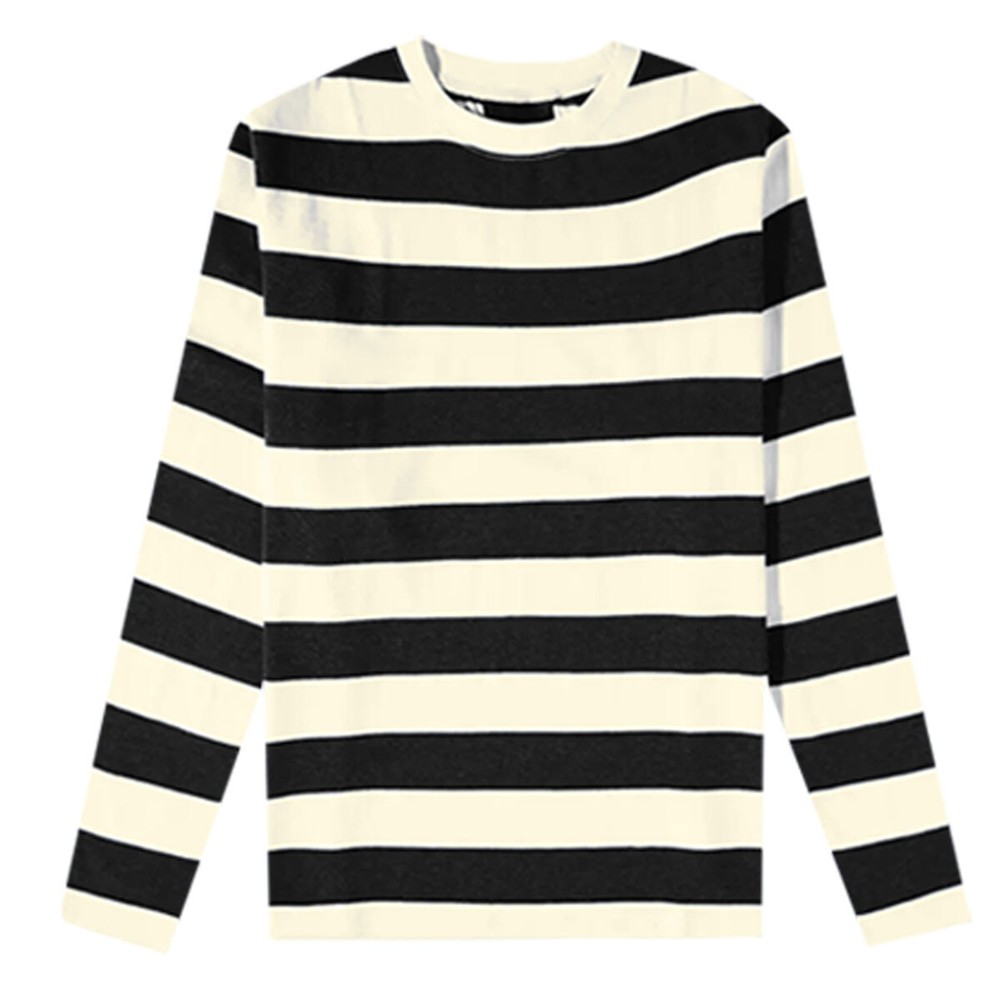 Mens Long Sleeve Stripe T-Shirt New Casual Classic Fit Crew Round Neck Tee Tops