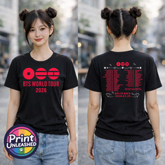 KPOP Premium Printed T-Shirt BTS Tour Front & Back 5 Styles Black Kid Adult Teen