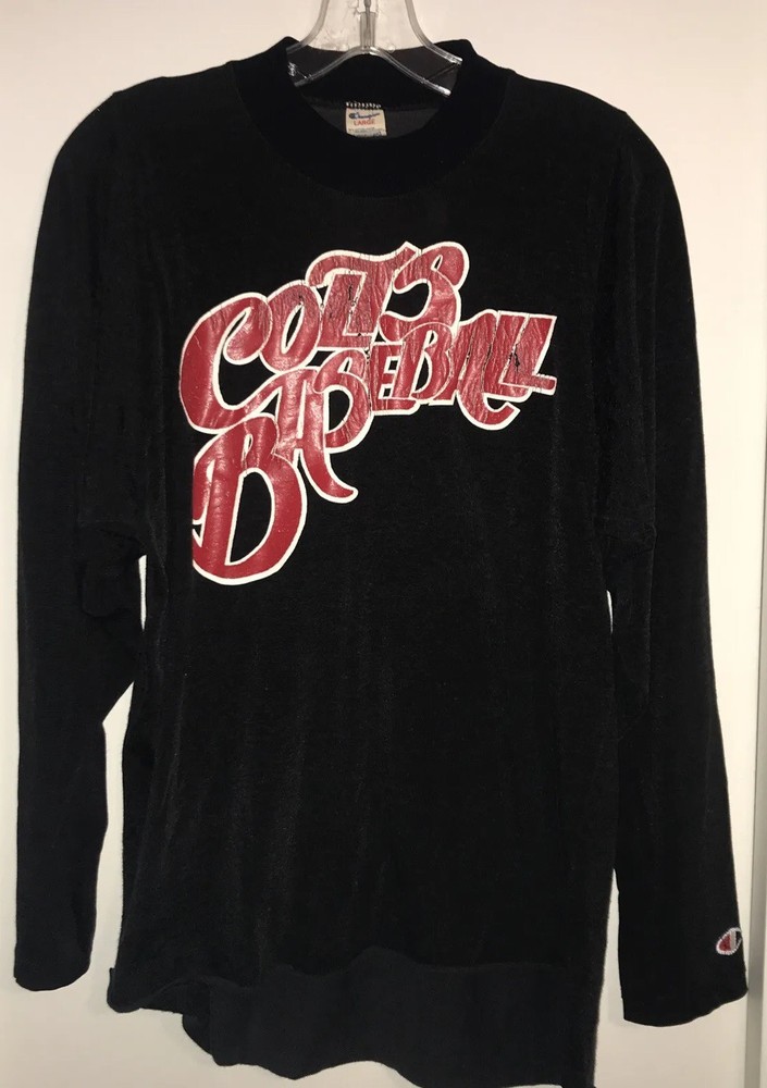 Vintage Colts Baseball Jersey – Champion Black w/ Red – Marked Large / 40” Chest
