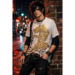 VTG Y2K Ed Hardy Gold Tiger Tee L Emo Streetwear Mcbling Graphic Alt 2000s