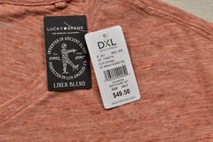 Lucky Brand Men’s T Shirt V Neck Short Sleeve Orange Linen Blend Size 3XLT NEW