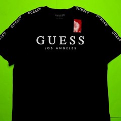GUESS Los Angeles Men’s Short Sleeve T-Shirt Size LARGE Black w/White Cotton NEW