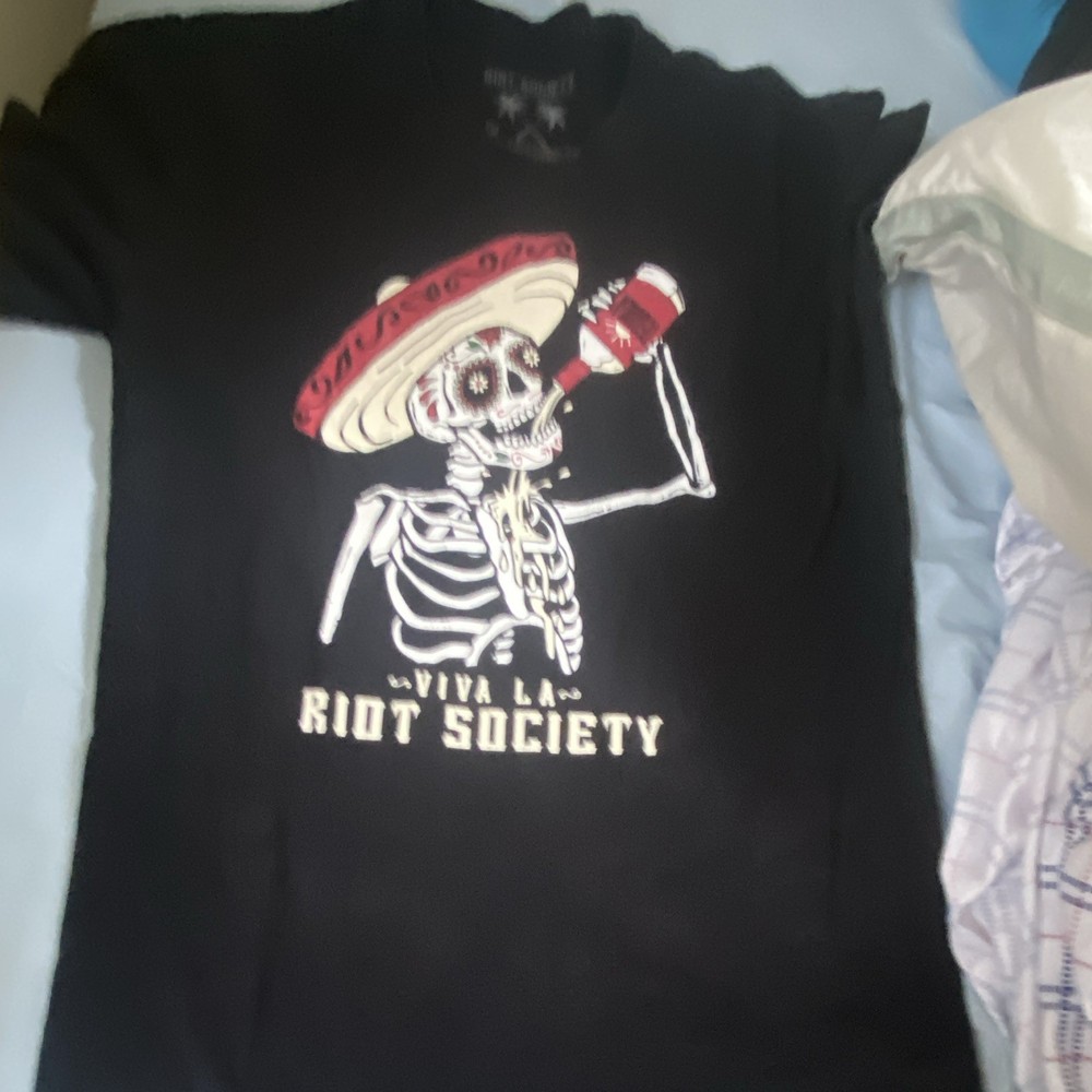 Riot Society Viva La Riot Society Black Graphic Print Skull Logo T-Shirt Men M