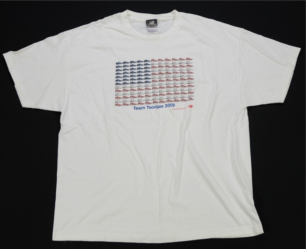 Rare Vintage NEW BALANCE Team Tsongas 2009 Sneaker Flag T Shirt 2000s White 2XL
