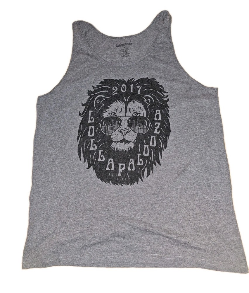 Lollapalooza 2017 Graphic Tank Top Lion Sunglasses Music Festival Gray SZ Medium
