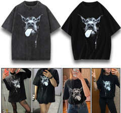 Relaxed Fit Cotton T-Shirt With Doberman Dog Pirnted Streetwear Unisex Tee