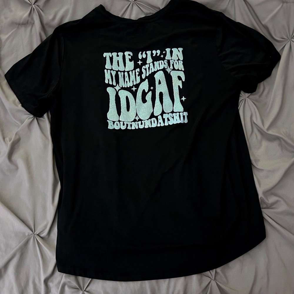 All in Motion Black Graphic Shirt blue IDGAF Peace Love XL Athletic super soft