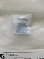 Limited Edition GLOSSIER Logo Tee T-Shirt Size L/Large White w/Blue Graphics NIP