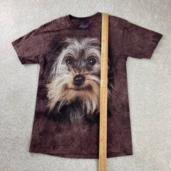 The Mountain Yorkie Dog Graphic Tee Mens Medium Brown Tie Dye Short Sleeve Shirt