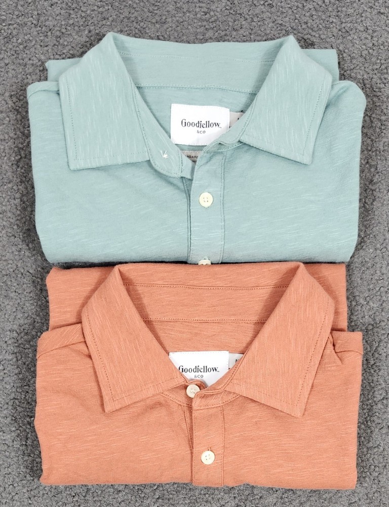 Men’s Polo Shirts Short Sleeve MEDIUM Green Orange 2 PACK Goodfellow 100% Cotton