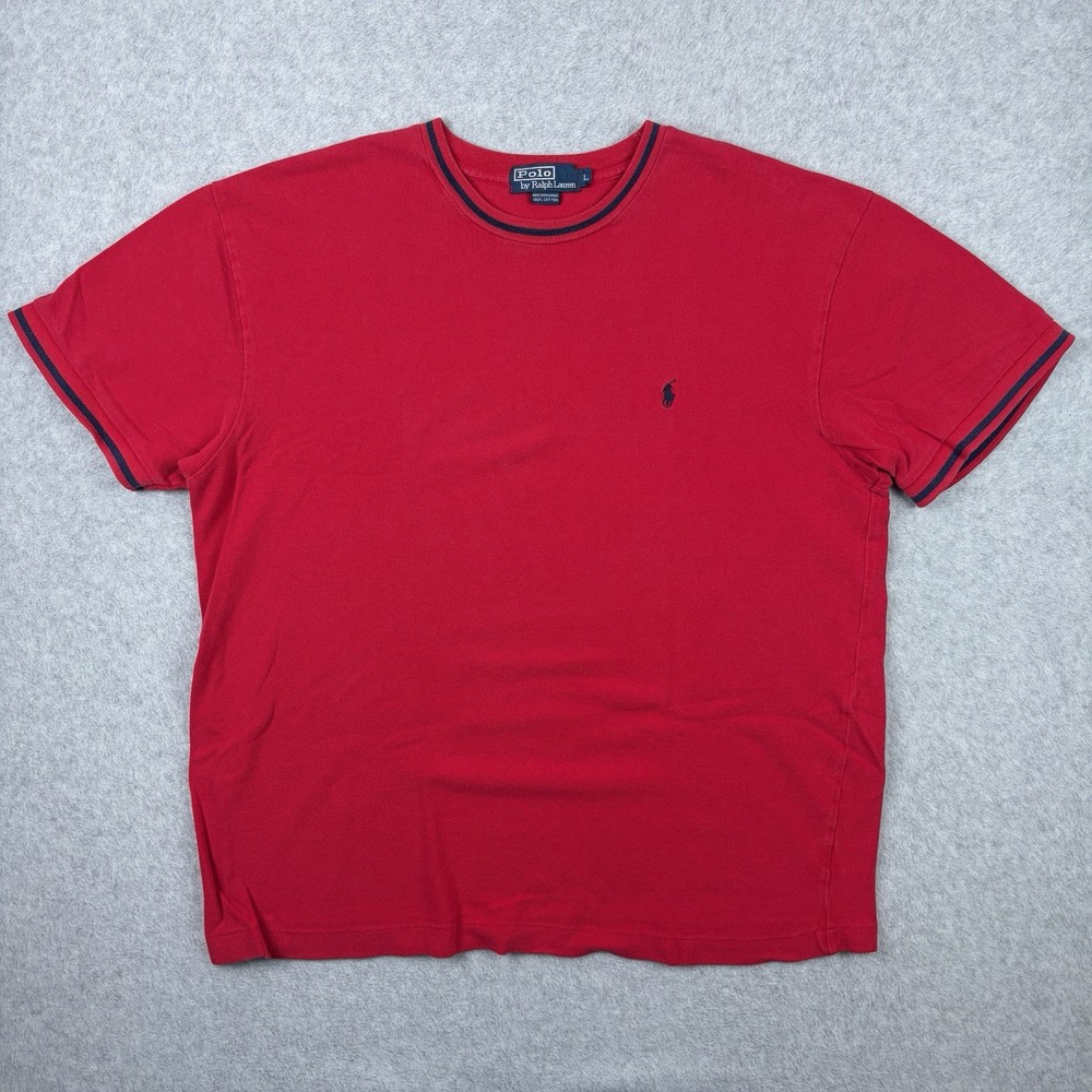 Vtg Polo Ralph Lauren T Shirt Mens Large Red Knit Mesh Short Sleeve Cotton Pony
