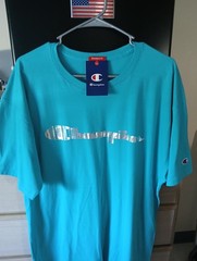 Brand New with Tags (NWT), Champion script tee, holographic, metallic, turquoise
