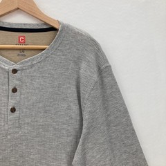 Chaps Henley Thermal Shirt Mens Large Gray Waffle Knit Casual Preppy Travel NWT