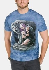 The Mountain Wolven Protector Unisex Adult Teen Graphic T-Shirt, Blue, Small