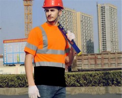 Hi Vis ANSI Class 3 Reflective Tapes Safety Work T-Shirt Black Front Bottom