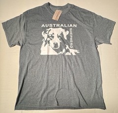 NWT Australian Sheperd Printed T Shirt Gildan Dry Blend Heather Gray Men Size XL