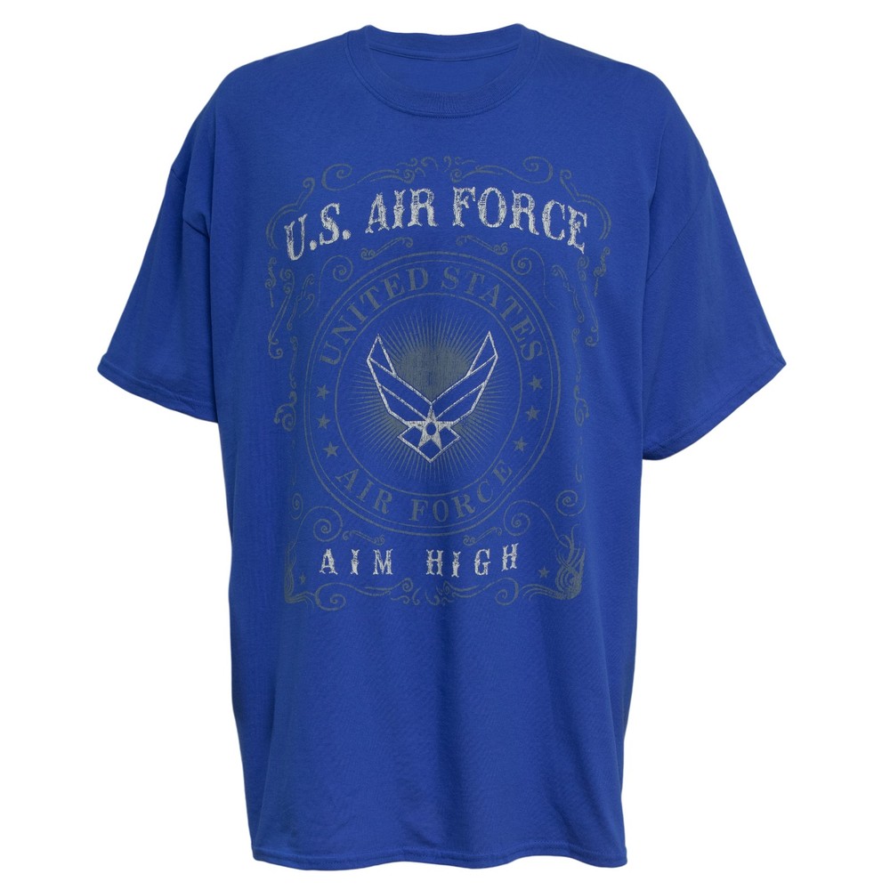U.S. Air Force Symbol “Aim High” Men’s Graphic Print T-Shirt in Blue, Large