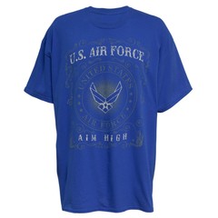 U.S. Air Force Symbol “Aim High” Men’s Graphic Print T-Shirt in Blue, Large