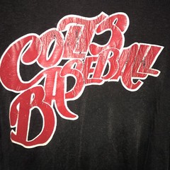 Vintage Colts Baseball Jersey – Champion Black w/ Red – Marked Large / 40” Chest