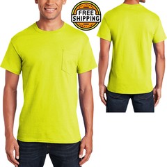 Gildan Mens Blended Pocket Tee Safety Green Size: Large NEW!