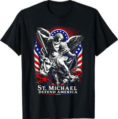 St. Michael Defend America Archangel Patriot USA Flag T-Shirt