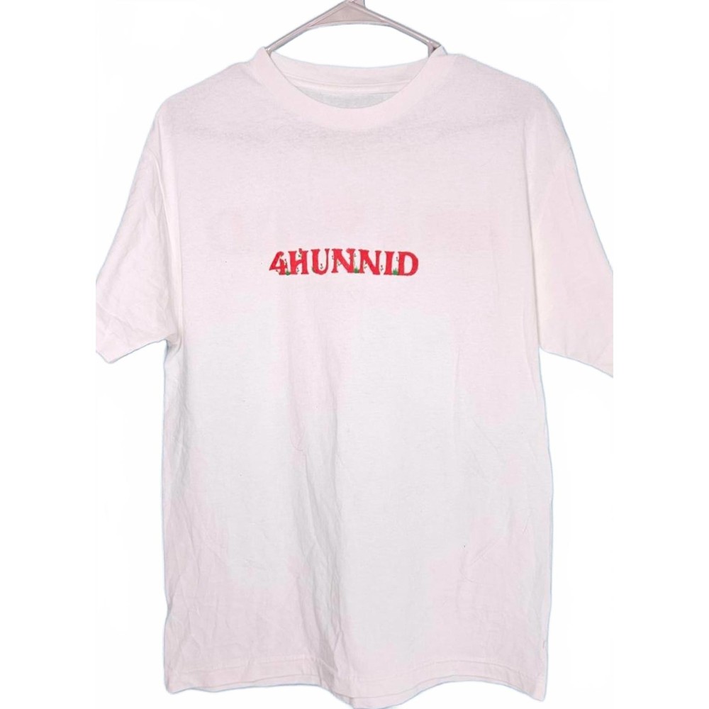 4Hunnid 4Forever White T-Shirt Red Embroidered Logo Floral Detail Mens Medium