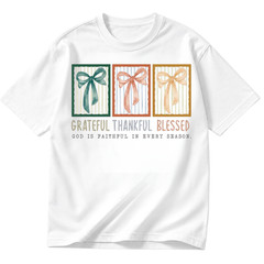 Grateful Thankful Blessed Shirt Christian Fall Gift Faith Bow Aesthetic S-5XL