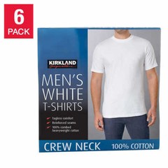 Kirkland Signature Men’s Crew Neck Tees, 6 pack – WHITE (Select Size) FAST SHIP