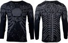 Xtreme Couture by Affliction Men’s Thermal Shirt COLLISON Skull Biker Black