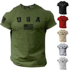 USA Flag Men College Shirt Patriotic Gym American 100% Cotton