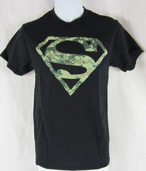Mens NWT DC Comics Original Superman Black Camo Super Hero T Shirt S-2XL