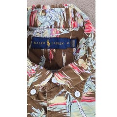 Polo ralph lauren Hawaiian shirt men M Brown tropical pleated Button down EUC