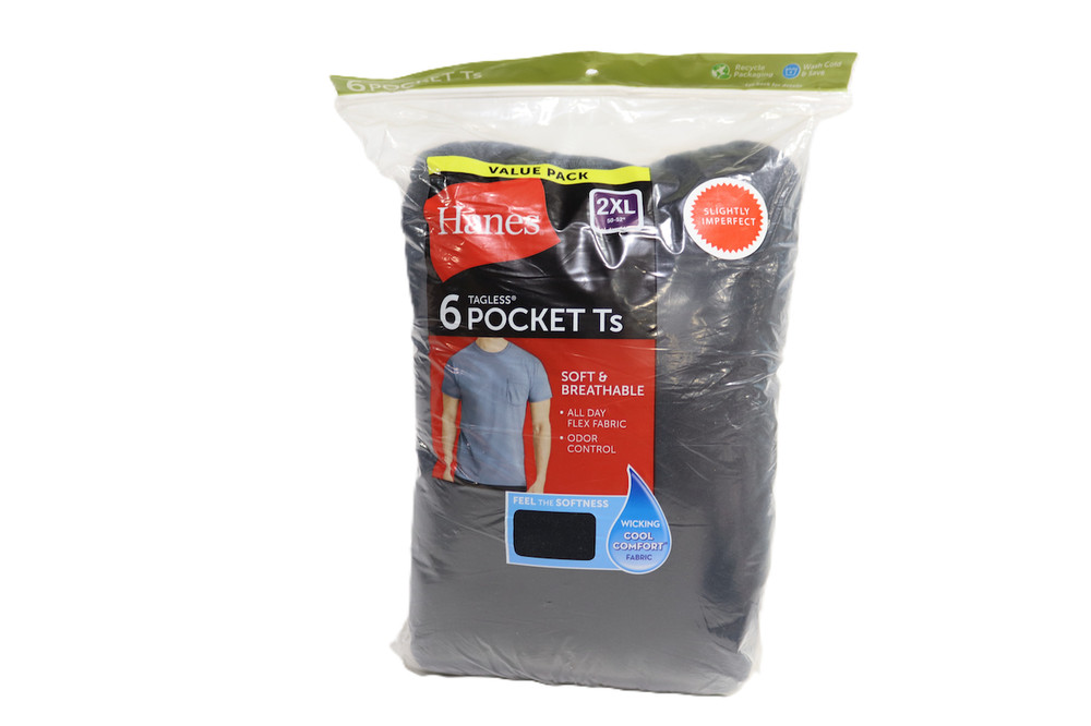 Hanes Mens Pocket Tshirts 6-Pack Slightly Imperfect Soft Breathable Cool Comfort
