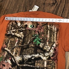 Mossy Oak Camo Design Burnt Orange T-Shirt Size L 3D Logo Spellout NWT Fall
