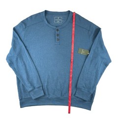 NEW Mutual Weave Henley Shirt Mens 2XL Blue Waffle Knit 3 Button Long Sleeve
