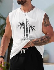 Mens Muscle Tank Top Summer Beach Vacation Shirt Palm Tree Graphic Quick Dry