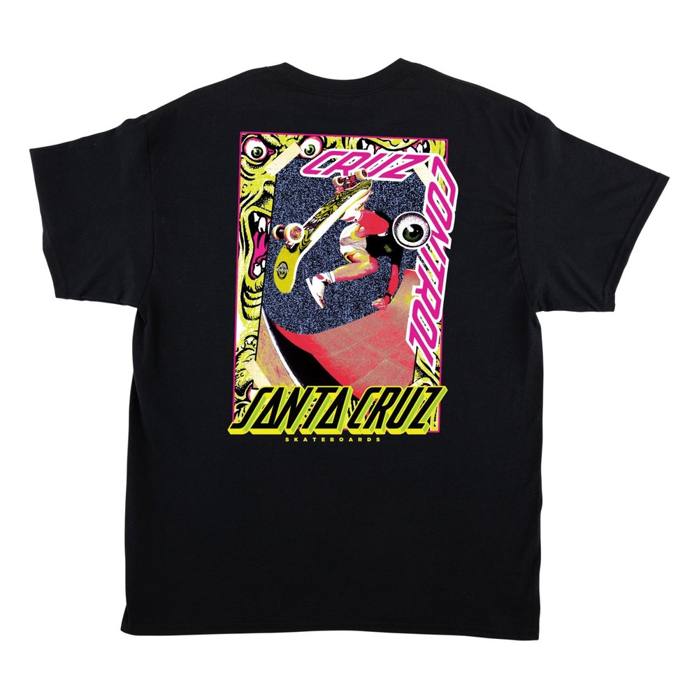 Santa Cruz Rob Roskopp CRUZ CONTROL LOGO Skateboard T Shirt BLACK