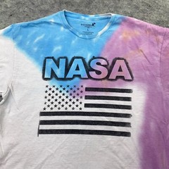 NASA Mens Shirt Large White Red Blue Tie Dye Buzz Aldrin American Flag USA Space