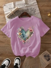 Women Love Print T-shirt Short Sleeve Crew Neck Casual Top Summer Women’s Shirt√