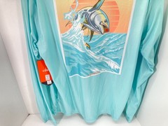 Habit Crooked ELM Graphic T-Shirt Mens M Aqua Blue Long Sleeve Solar Factor NWT