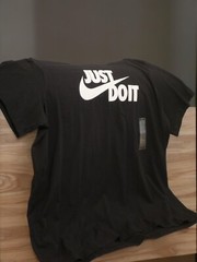 NEW WT MENS NIKE BLACK ATHLETIC T-SHIRT “JUST DO IT” SWOOSH WHITE AR5006-011 XXL