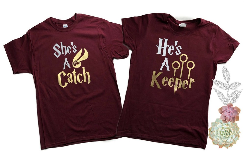 Couples Matching Shirts, She’s A Catch, He’s A Keeper, Harry Potter World Tees